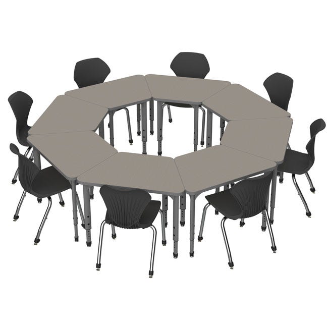 Trapezoid desks nested for group collaboration