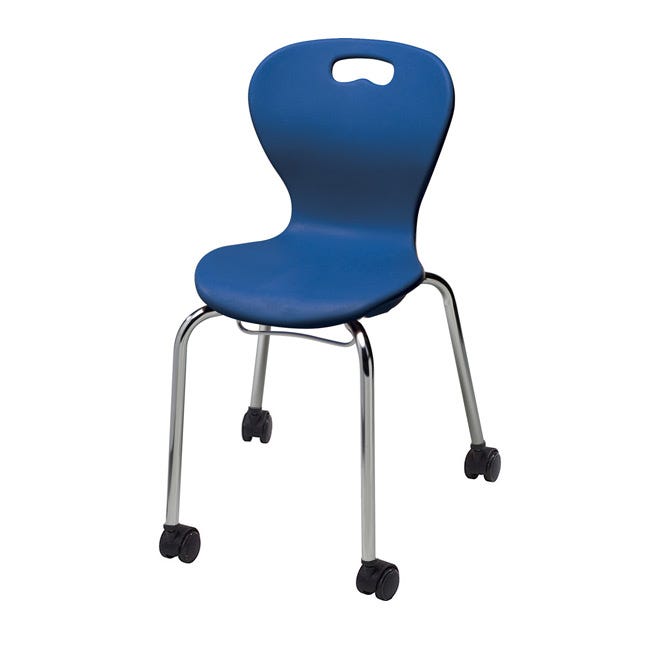 Blue school chair with casters