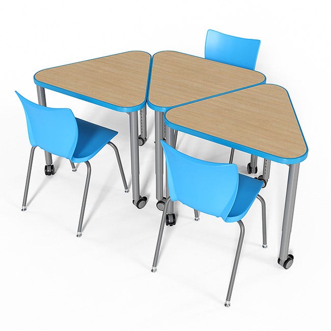 Hexagonal collaborative desks forming a shared work surface