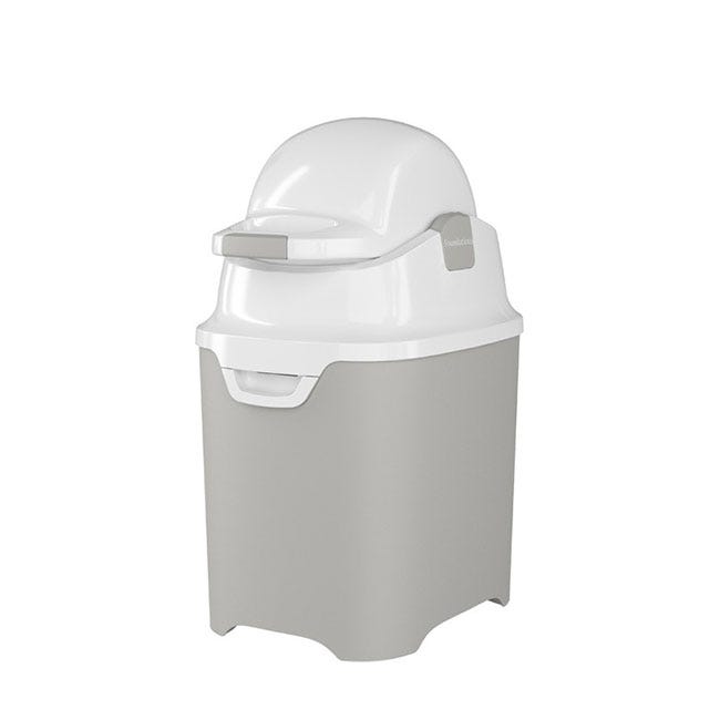 Small gray daycare diaper pail with white lid by Foundations Small gray daycare diaper pail with white lid by Foundations