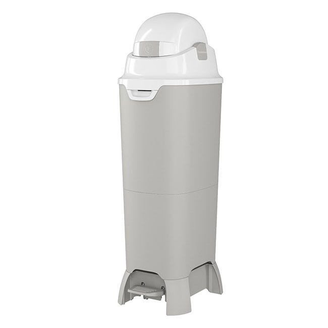 Gray preschool and daycare diaper pail with white lid by Foundations