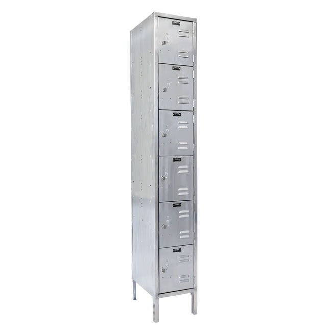 Stainless Steel Six-Tier 1-Wide Lockers (12'' H Opening)