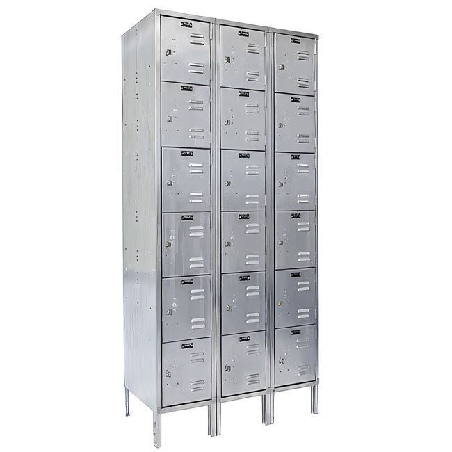 Stainless Steel Six-Tier 3-Wide Lockers (12'' H Opening)