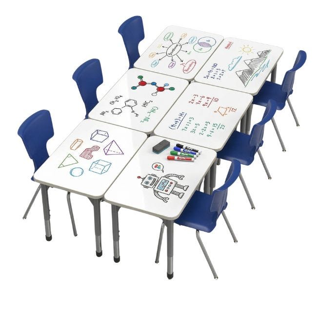 Classroom Set - 6 Premier Rectangle Dry Erase Desks (24