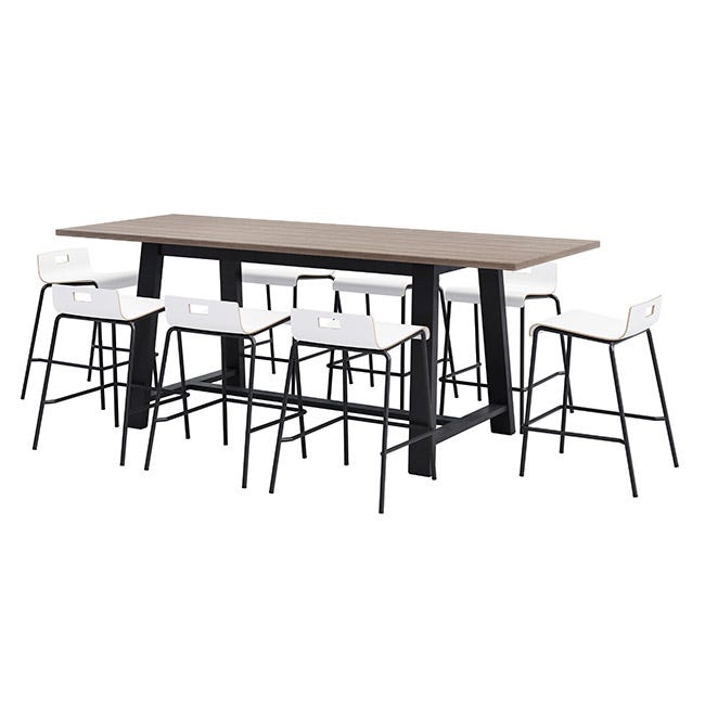 Midtown Table with Studio Teak Top and 8 Jive Counter Height Stools (36 ...