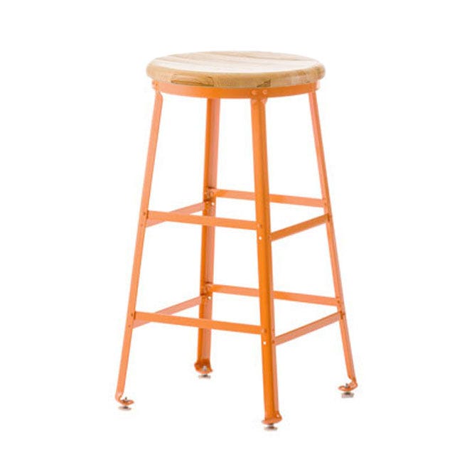 Orange steel elton stool with wood seat by montisa Orange steel elton stool with wood seat by montisa