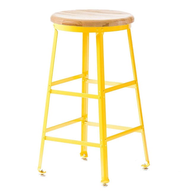 Yellow steel elton stool with wood seat Yellow steel elton stool with wood seat