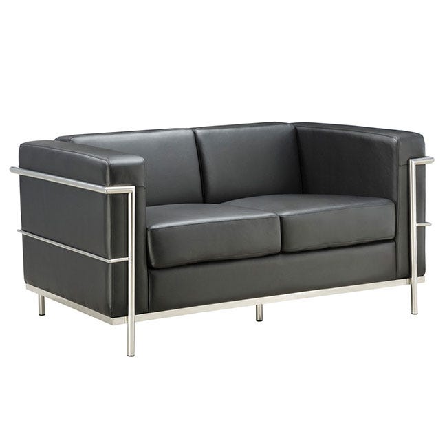 Modern black vinyl loveseat for office reception areas and waiting rooms. Modern black vinyl loveseat for office reception areas and waiting rooms.