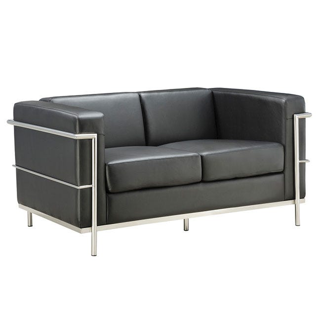 Modern black vinyl loveseat for office reception areas and waiting rooms.