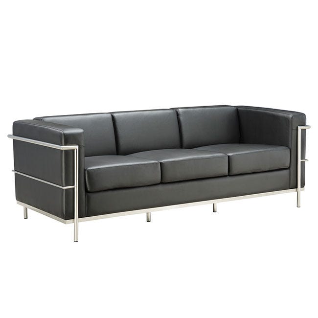 Modern black vinyl sofa for office reception areas and waiting rooms.