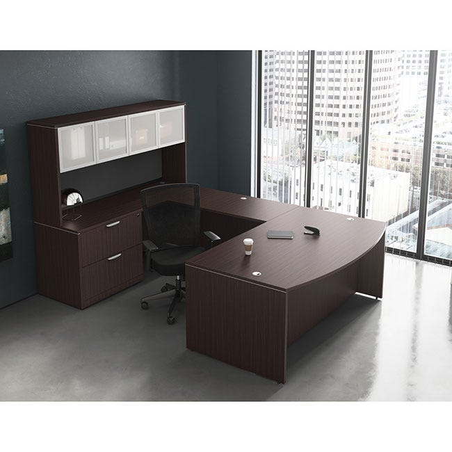 Mahogany bow front U-shape executive office suite