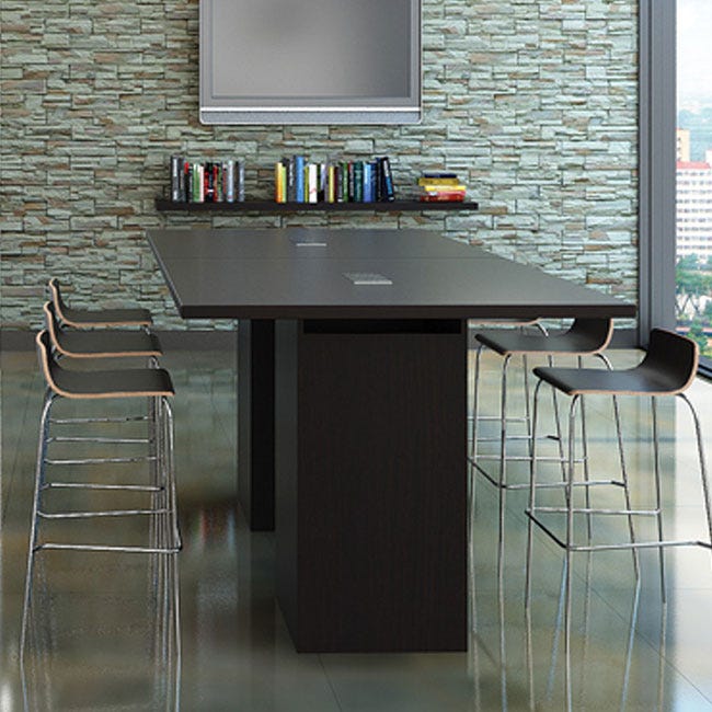 Rectangular office conference table with cube base.