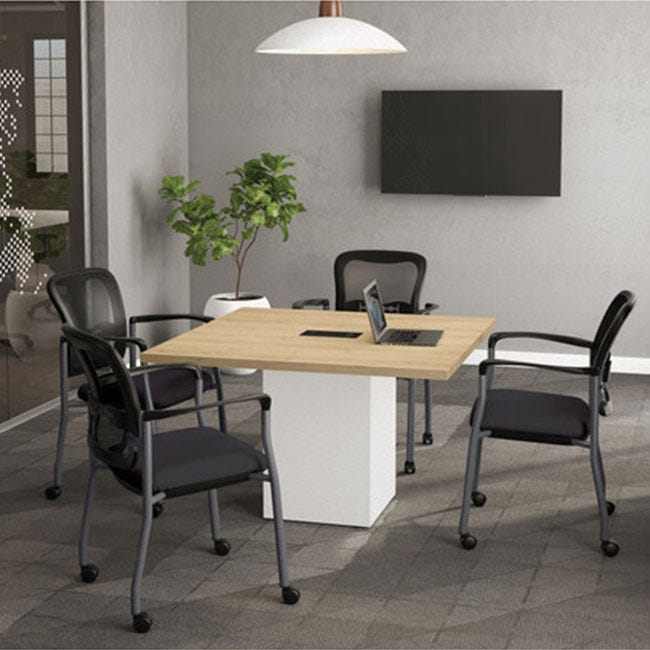 Square office conference table with cube base.