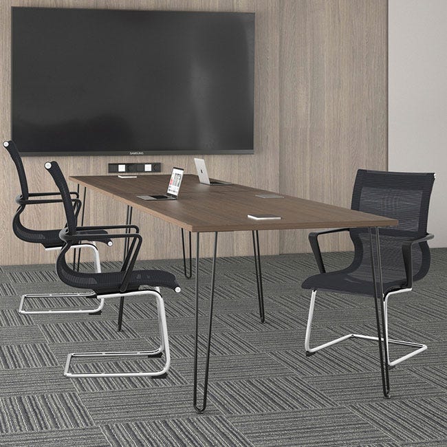 Rectangle shaped office conference table with hairpin legs.