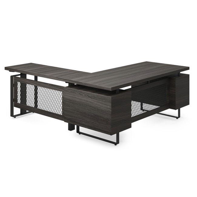 Height-adjustable l-shaped desk. Height-adjustable l-shaped desk.