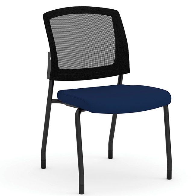 Mesh back armless office side chair with padded seat.