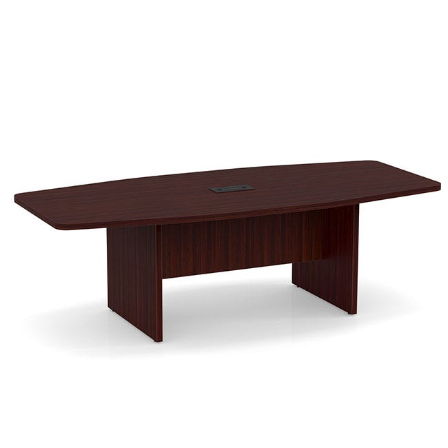 Boat shaped conference table with a slab base.