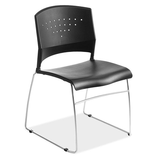 Plastic stacking chair with sled base. Plastic stacking chair with sled base.