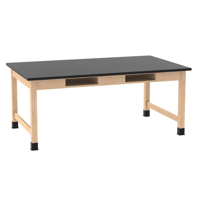 Solid Epoxy Resin Top Hardwood Science Lab Table with Compartments (42'' D X 72'' W)