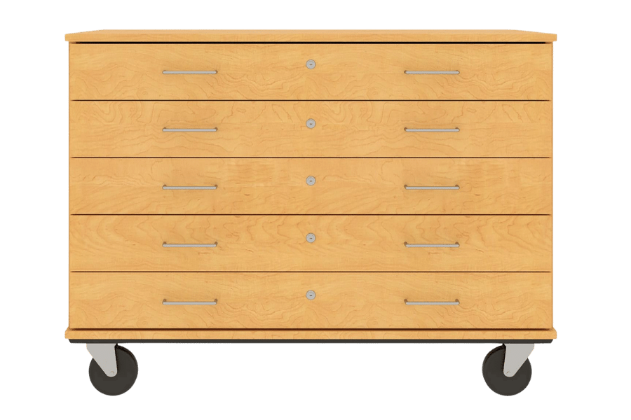 Worthington Direct Mobile flat file storage unit with five drawers.