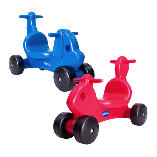 Blue toddler preschool scooter and red toddler preschool scooter. 