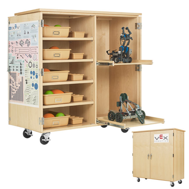 Worthington Direct Robotics storage cabinet with vex logo