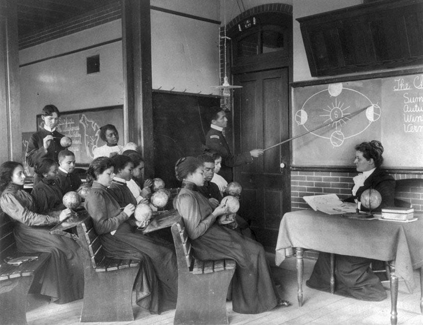 Historic School Desks in 1899 Hampton Geography Classroom