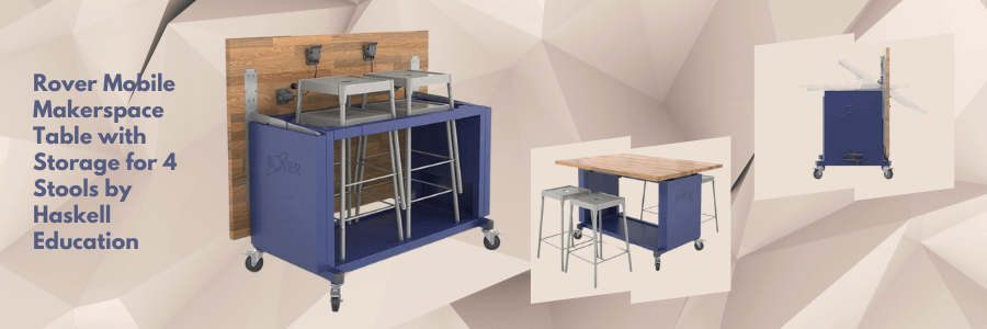 Makerspace work table with storage for stools