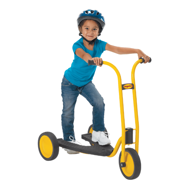 Child riding a 3-wheel scooter