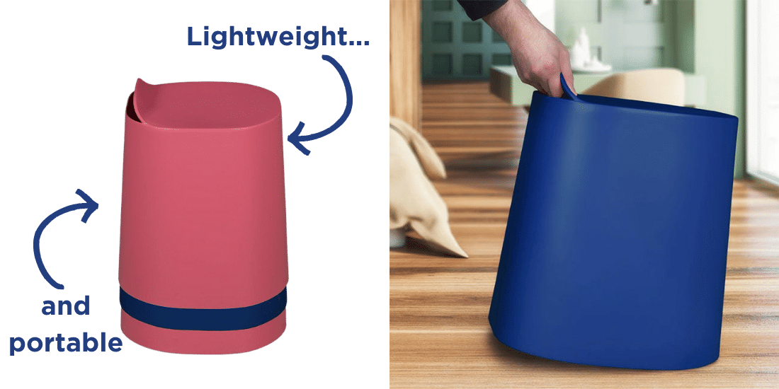 Red and navy cylindar shaped stool side by side. 