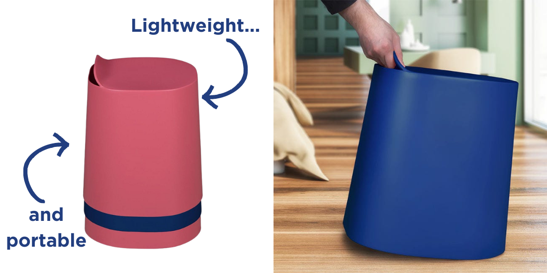 Red and navy cylindar shaped stool side by side. 