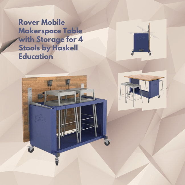 Makerspace work table with storage for stools